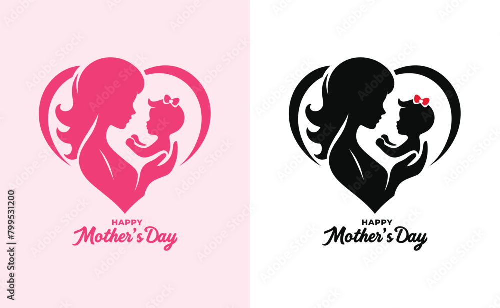 Happy mothers day silhouette for best mom and child love card design, vector women and child logo design mother's day special can be used in social media post, greeting card design, banner and poster Happy mothers day silhouette for best mom and child love card design, vector women and child logo design mother's day special can be used in social media post, greeting card design, banner and poster