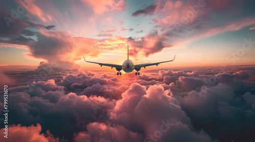 Plane in the sky above cloudscape flight travel travel