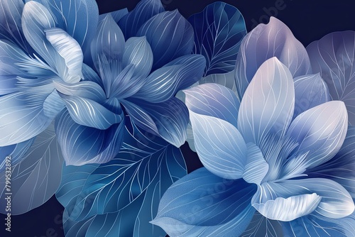 Elegant Blue Gradient Petal Decor  Stylized Floral Motifs