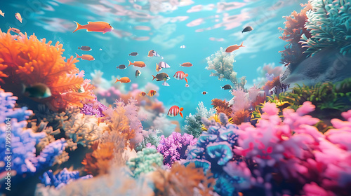 aquatic wonderland featuring a variety of colorful fish swimming in a vibrant blue water