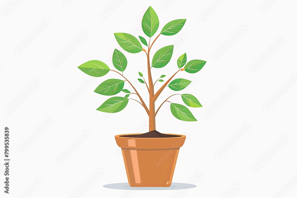 Obraz premium Vector Pot Plant: Glossy Leaves and Endearing Spring Growth Illustration