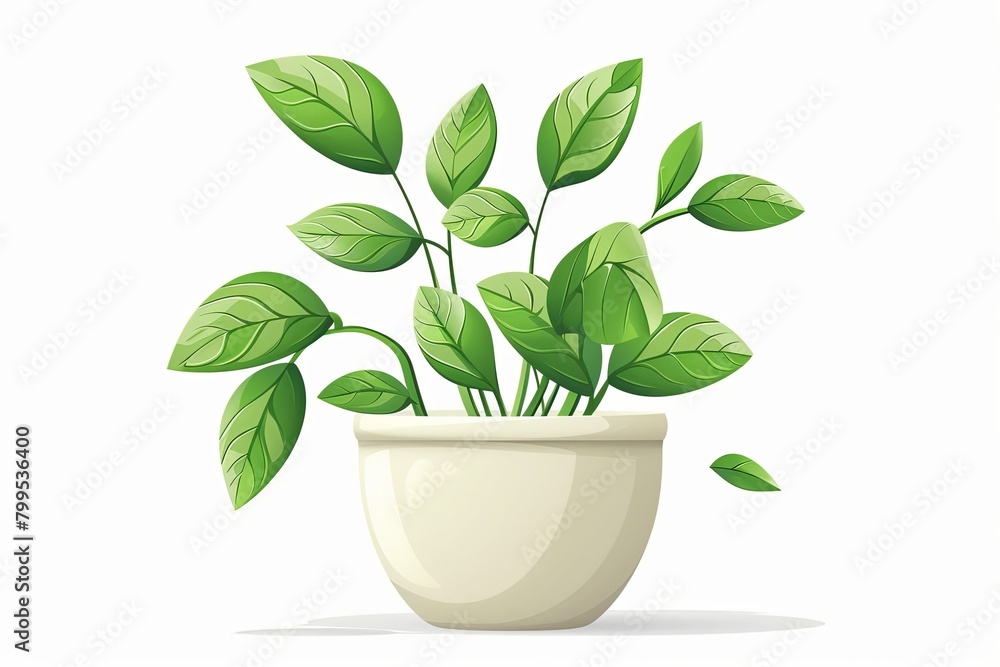 Vector Cute Plant Pot with Detailed Green Leaves - Lush Nature's Art