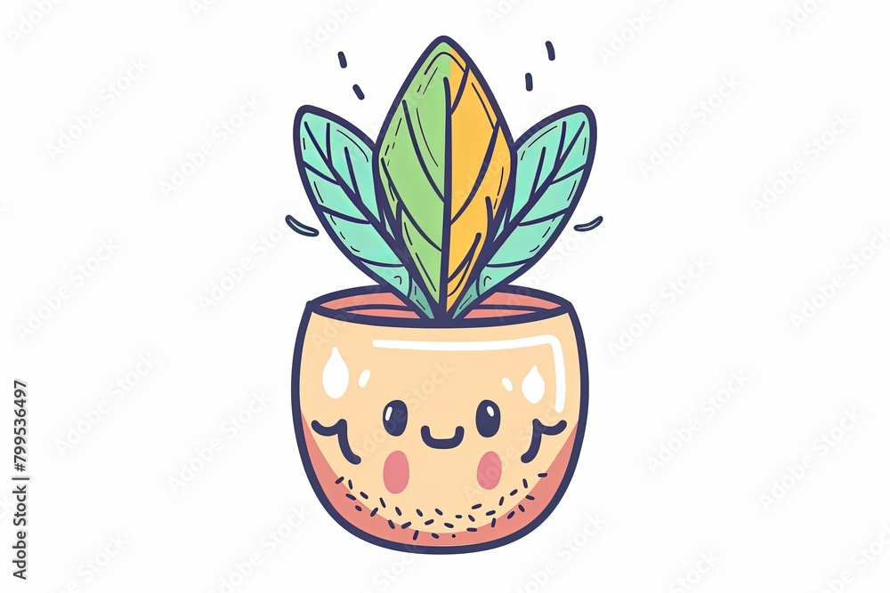 Kawaii Plant Vector Illustration in Adorable Pot on White Background Kawaii Plant Vector Illustration in Adorable Pot on White Background