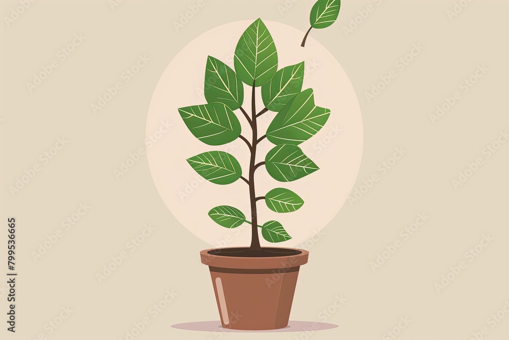 Vector Art: Glossy Leaves and Endearing Tree Pot - Whimsical Cute Garden Growth Concept Vector Art: Glossy Leaves and Endearing Tree Pot - Whimsical Cute Garden Growth Concept