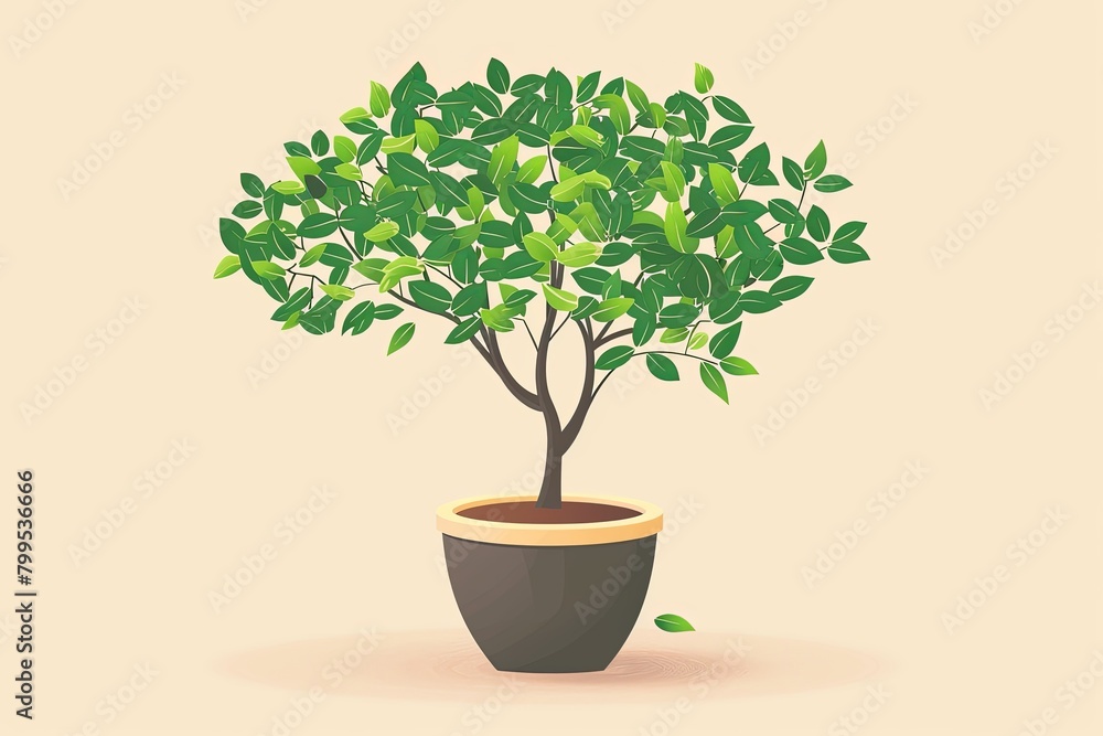 Obraz premium Vector Charming Tree with Rich Green Foliage in Pot - Isolated Nature Concept