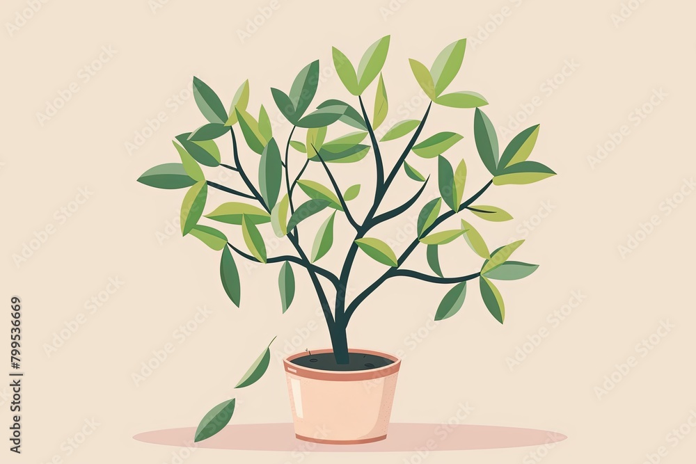 Verdant Leaves Anthropomorphic Tree Pot Vector Illustration on Neutral Background Verdant Leaves Anthropomorphic Tree Pot Vector Illustration on Neutral Background