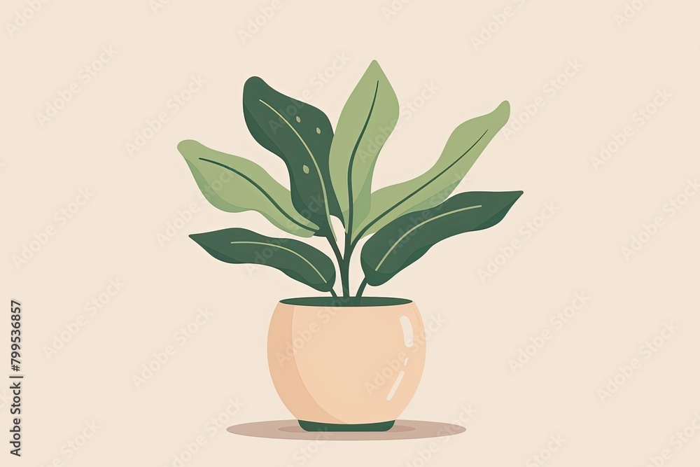 Enchanted Vector Plant Pot on Light Beige, Nature's Beauty Flora Illustration Enchanted Vector Plant Pot on Light Beige, Nature's Beauty Flora Illustration