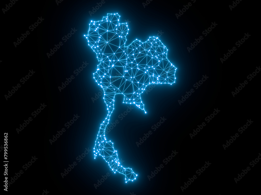 A sketching style of the map Thailand. An abstract image for a geographical design template. Image isolated on black background.
