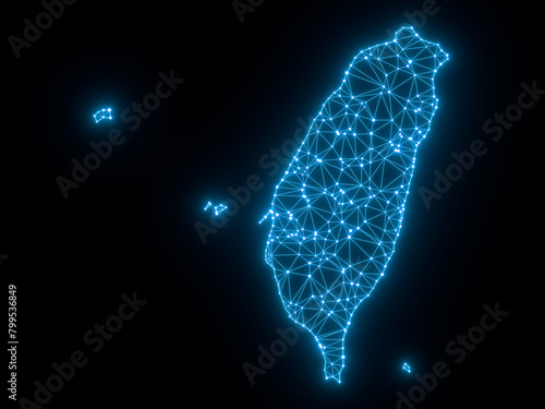 A sketching style of the map Taiwan. An abstract image for a geographical design template. Image isolated on black background.