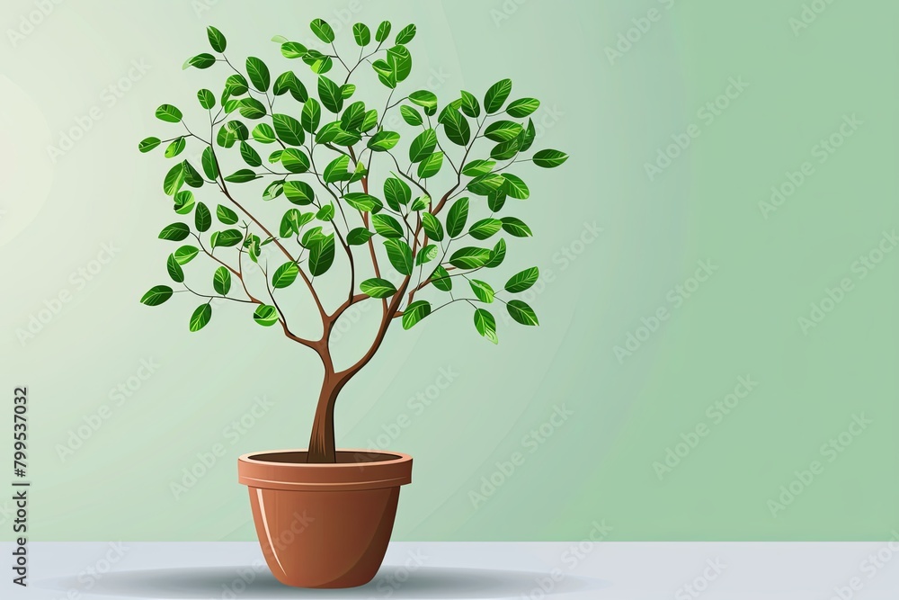 Growth Concept: Anthropomorphic Tree Pot with Verdant Leaves Vector Illustration Growth Concept: Anthropomorphic Tree Pot with Verdant Leaves Vector Illustration