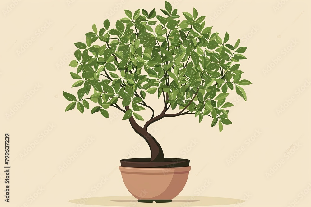 Vector Charming Tree in Whimsical Pot: Rich Green Foliage & Cute Character Vector Charming Tree in Whimsical Pot: Rich Green Foliage & Cute Character