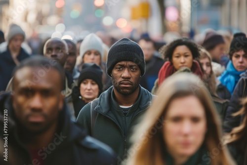 Portrait of african american man with crowd of people in background