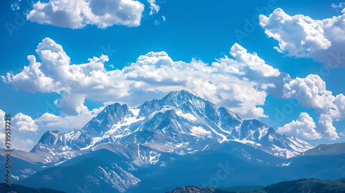 mountain majesty under a blue sky with fluffy white clouds