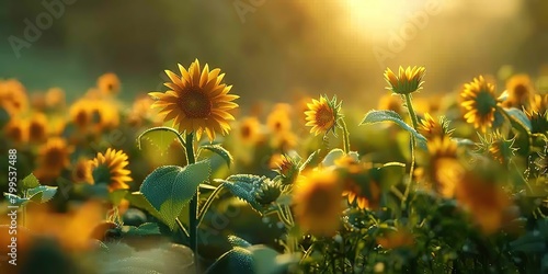 the garden is decorated with cheerful sunflowers photo