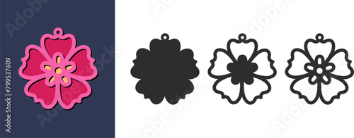 Three layered design with flower shape for earrings, pendant or keychain. Jewelry silhouette cut template. Laser cutting with leather, wood or metal. Beautiful hanging bijouterie