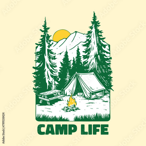 camping in the forest illustration