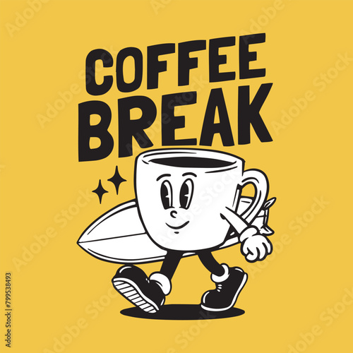 walking mascot coffee cup illustration