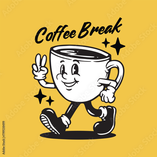 walking mascot coffee cup illustration