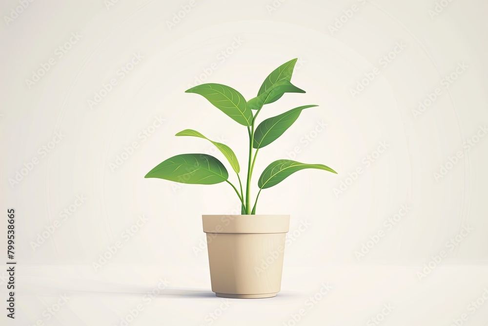 Green Leaves Anthropomorphic Plant Pot Vector on White Background - Vibrant Flowerpot Growth Green Leaves Anthropomorphic Plant Pot Vector on White Background - Vibrant Flowerpot Growth