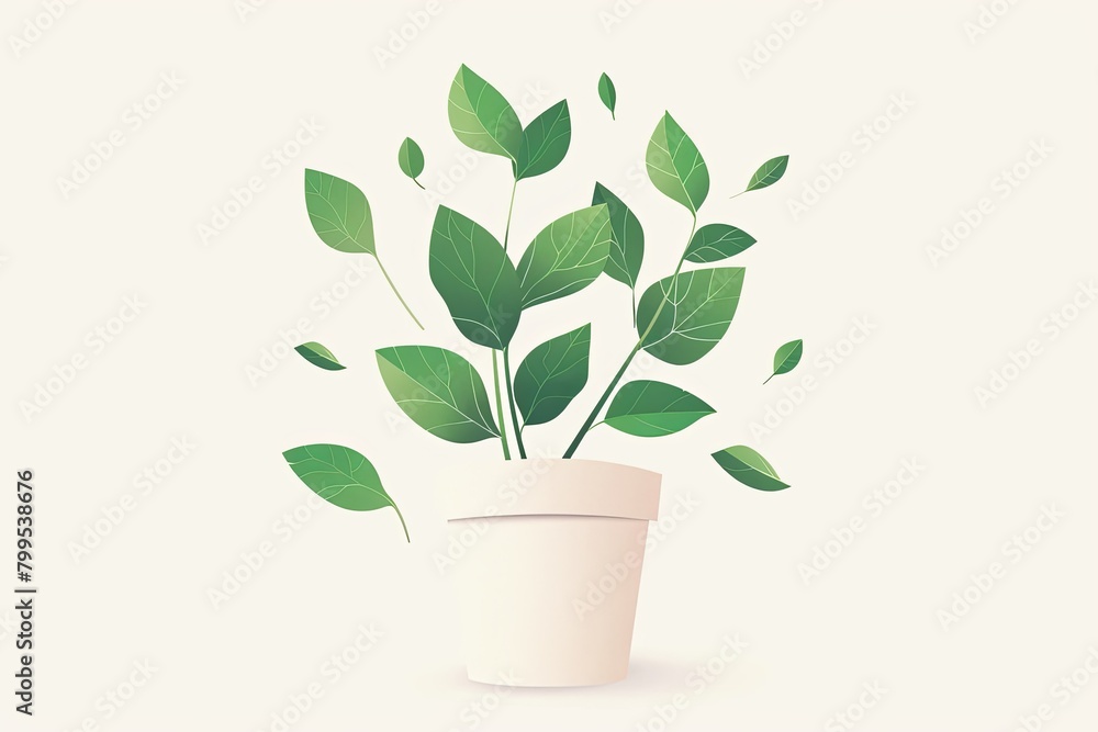 Vector Pot with Green Leafy Growth on White Background Vector Pot with Green Leafy Growth on White Background