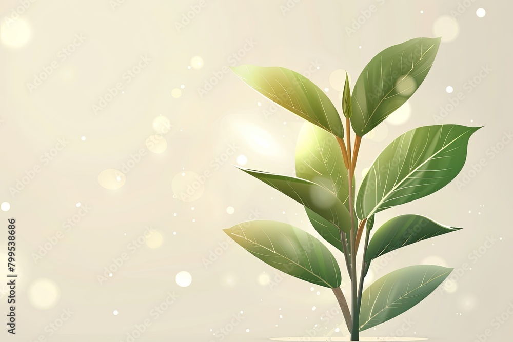 Vector Plant Character on White Background: Shiny Leaves, Vibrant Flowerpot Growth