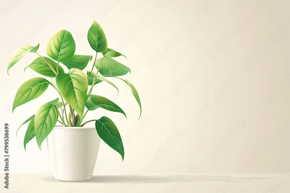 Happy Plant in Vector Pot: Exquisite White Background showcasing Detailed Veins and Isolated Flower Growth