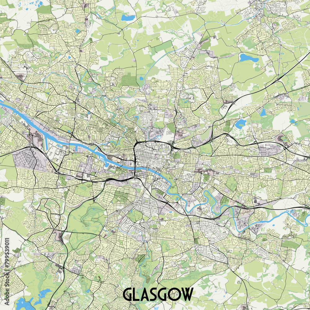 Obraz premium Glasgow, UK map poster art