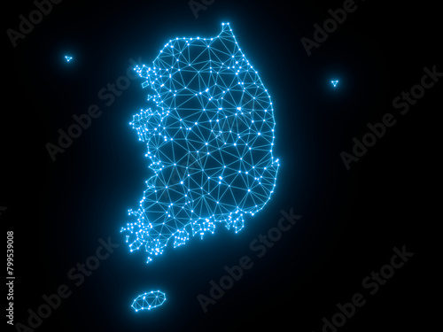 A sketching style of the map South Korea. An abstract image for a geographical design template. Image isolated on black background.