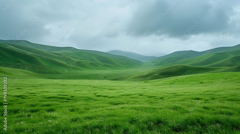 scenic vista of rolling green hills and grass under a cloudy blue sky scenic vista of rolling green hills and grass under a cloudy blue sky