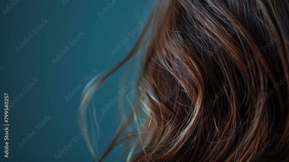 Naklejka premium Natural brown hair on dark blue background,