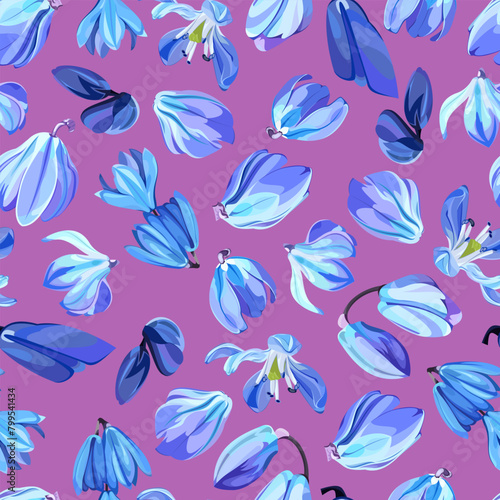 Seamless pattern of snowdrop buds on a pink background