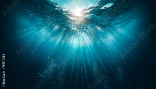 海の中から見た水面.  水中から見上げた水面.  AI generated. photo