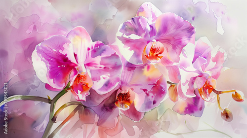 A detailed watercolor painting of an orchid, Generative AI