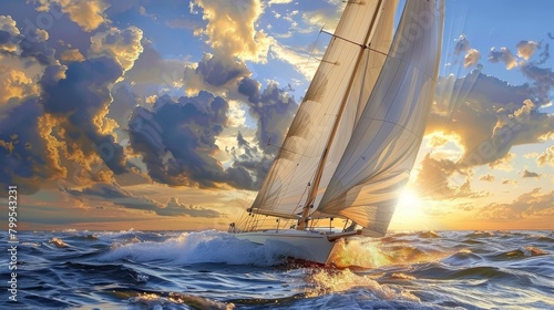 Sailing Yacht on Choppy Seas at Sunset
 photo
