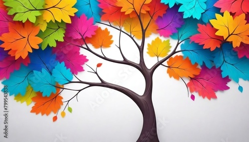 Fototapeta Naklejka Na Ścianę i Meble -  Elegant colorful tree with vibrant leaves hanging branches illustration background. Bright color 3d abstraction wallpaper for interior mural painting wall art decor created with generative ai.