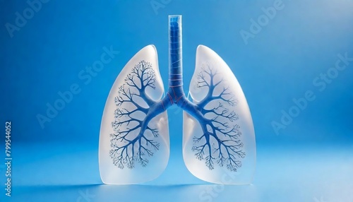 Human lung model with a of disease, A transparent lungs with a blue background, Human lungs concept of healthy lungs ,3d illustration created with generative ai.