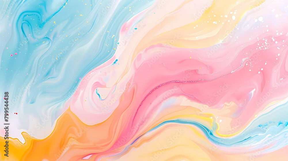 Vibrant Swirls of Marbleized Paint in Pastel Tones