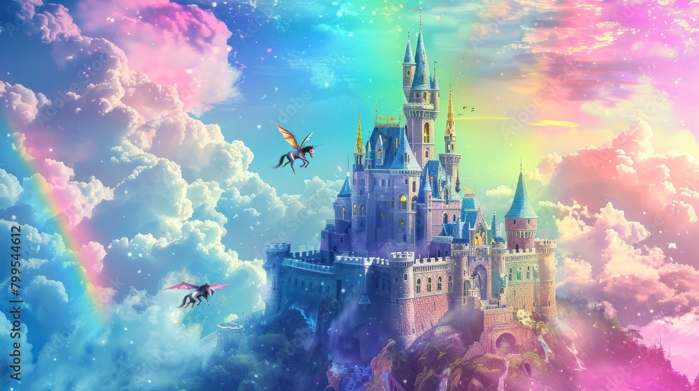 Obraz premium Fantasy world kingdom illustration design with towers and fortresses