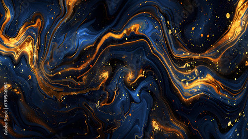 Abstract Blue and Gold Marble Texture Swirls