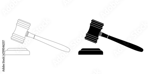 outline silhouette judge gavel icon set isolated on white background