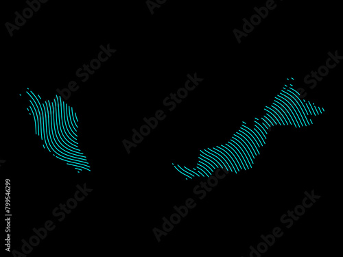 A sketching style of the map Malaysia. An abstract image for a geographical design template. Image isolated on black background.