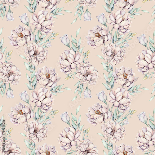 Wallpaper Mural Seamless pattern with watercolor peonies Torontodigital.ca