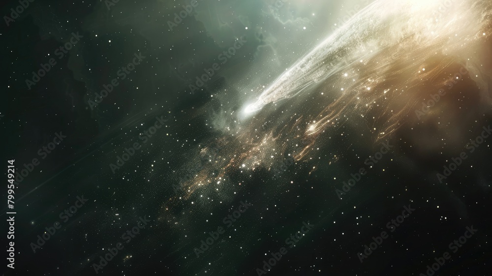 Naklejka premium Digital illustration of galaxy with glowing star clusters and cosmic dust against dark space background