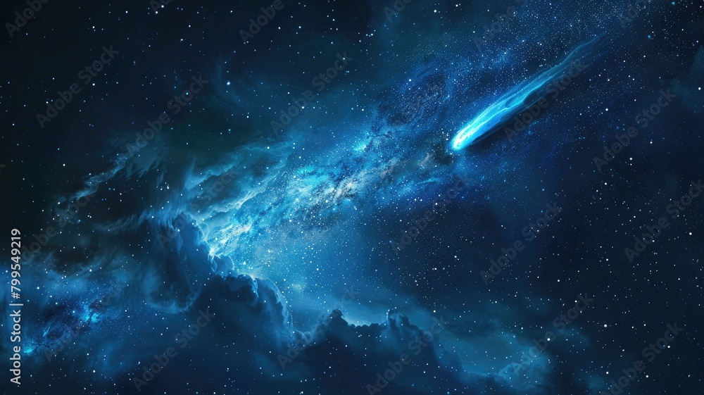 Fototapeta premium Vibrant illustration of comet soaring through star-filled galaxy