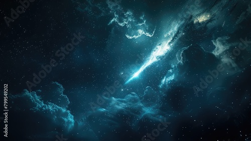 Night sky with vibrant galaxy and nebula, bright stars, cosmic clouds photo