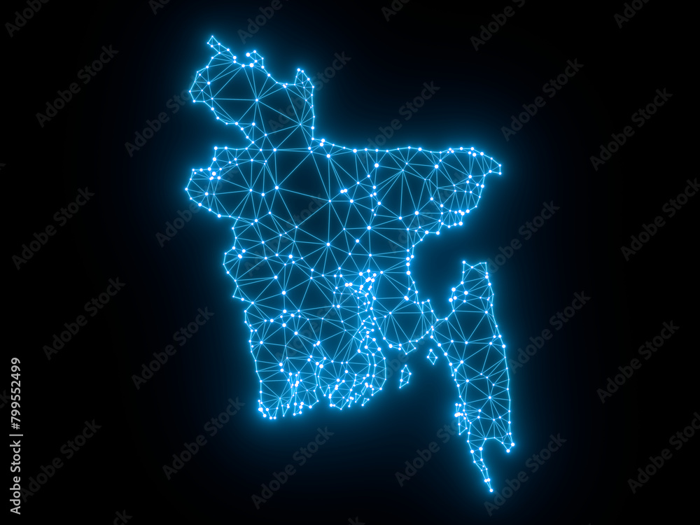 A sketching style of the map Bangladesh. An abstract image for a geographical design template. Image isolated on black background.