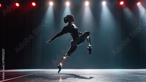 A professional dancer gracefully performs on stage her neuroprosthetic foot keeping up with her intricate moves.. © Justlight