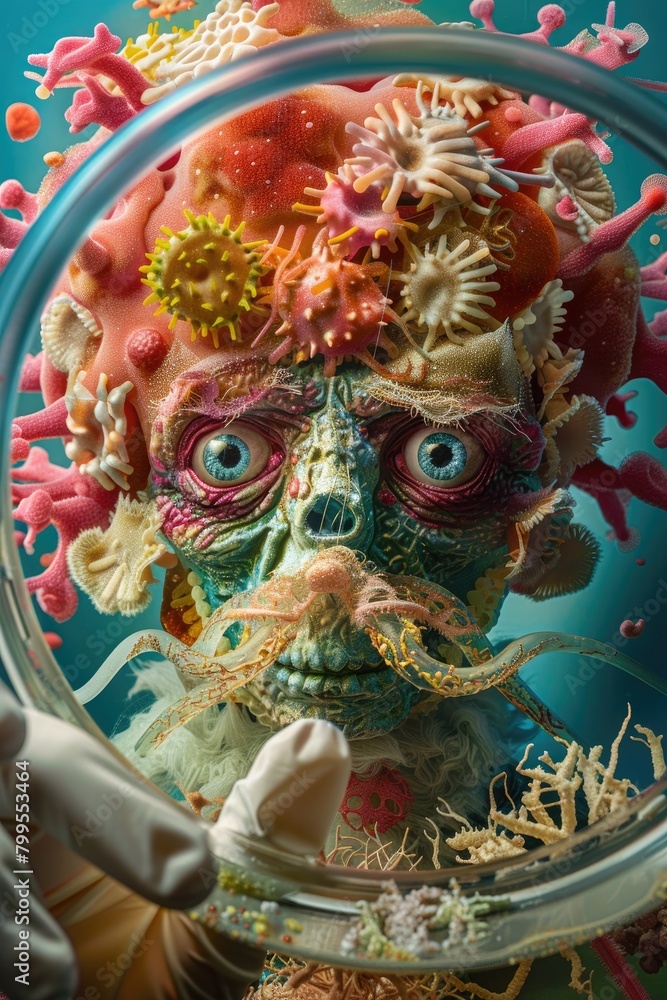 Fototapeta premium Hidden Identities Unveiled Costumed Bacteria and Viruses Unmasked