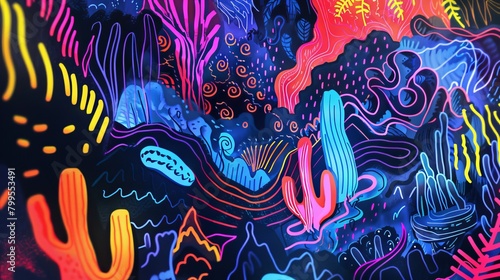 Doodle Style Neon Concept Art   Backdrop   Background   Wallpaper