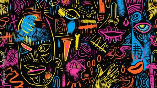 Doodle Style Neon Concept Art   Backdrop   Background   Wallpaper